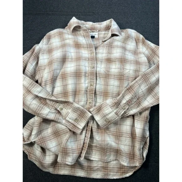 American Eagle Outfitters Beige And Cream Plaid Shirt XS Lightweight - Picture 1 of 3